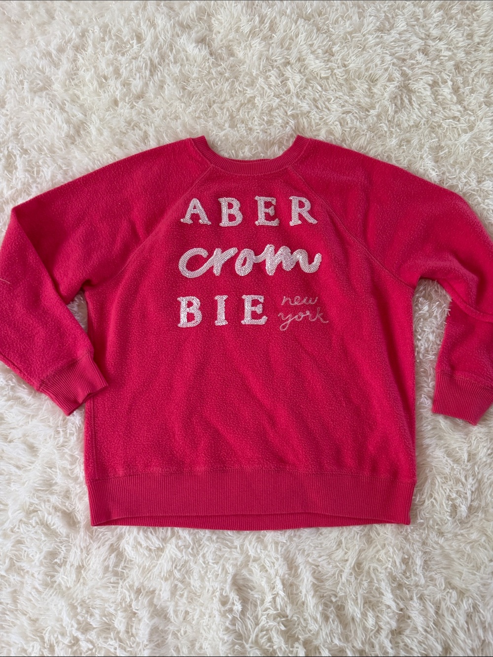 Abercrombie & Fitch Hot Pink Sequin Logo Crewneck